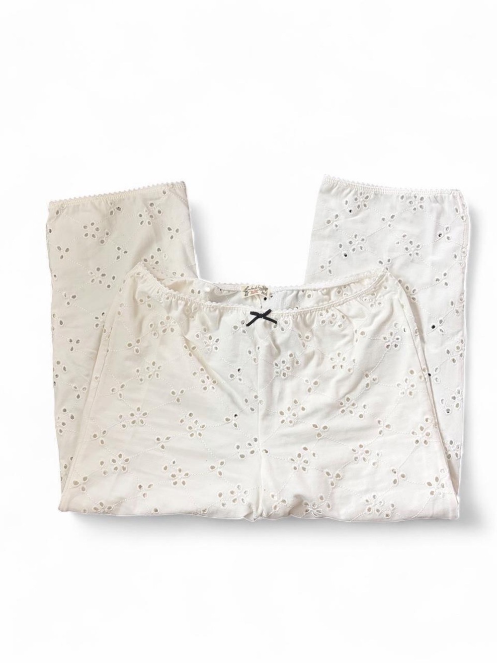 Free People Cream Eyelet Cotton Lounge Capris
